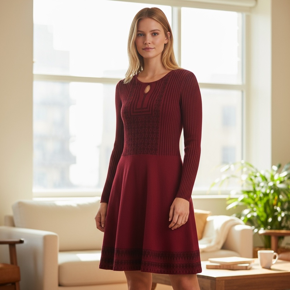 New olive+Oak sweater dress fair isle red knitwear L